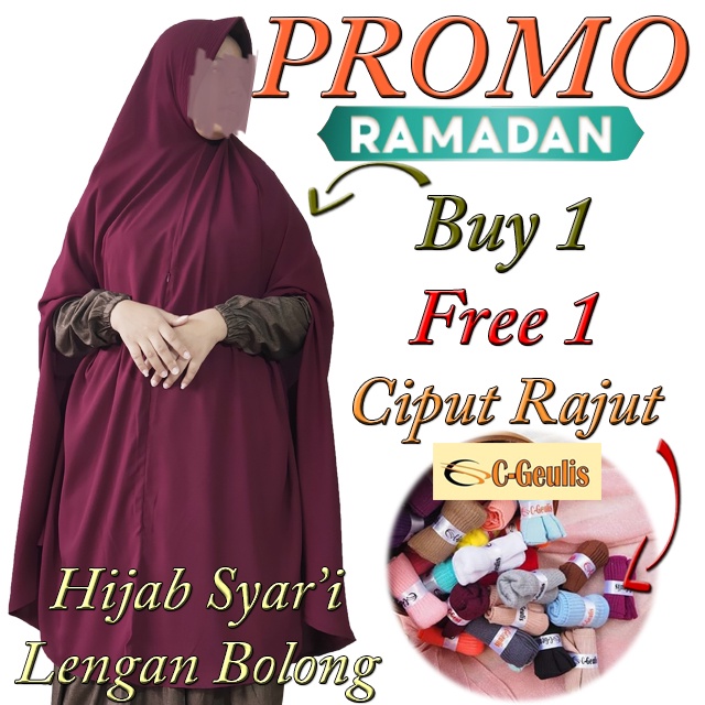 Kerudung Hijab Hijab Khimar Bergo Instan Syari Jumbo Longgar Panjang Lengan Bolong Jetblack Hitam