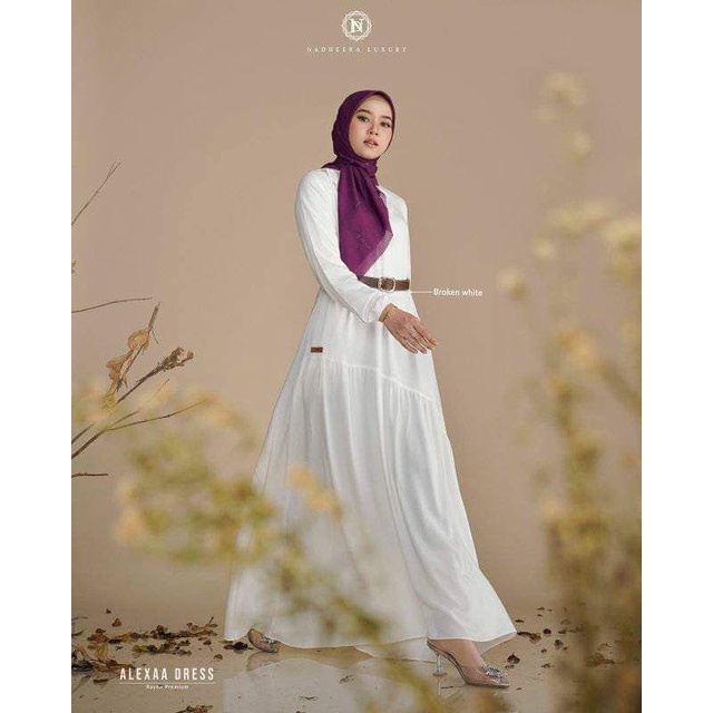 alexaa dress/nadheera luxury/gamis warna putih
