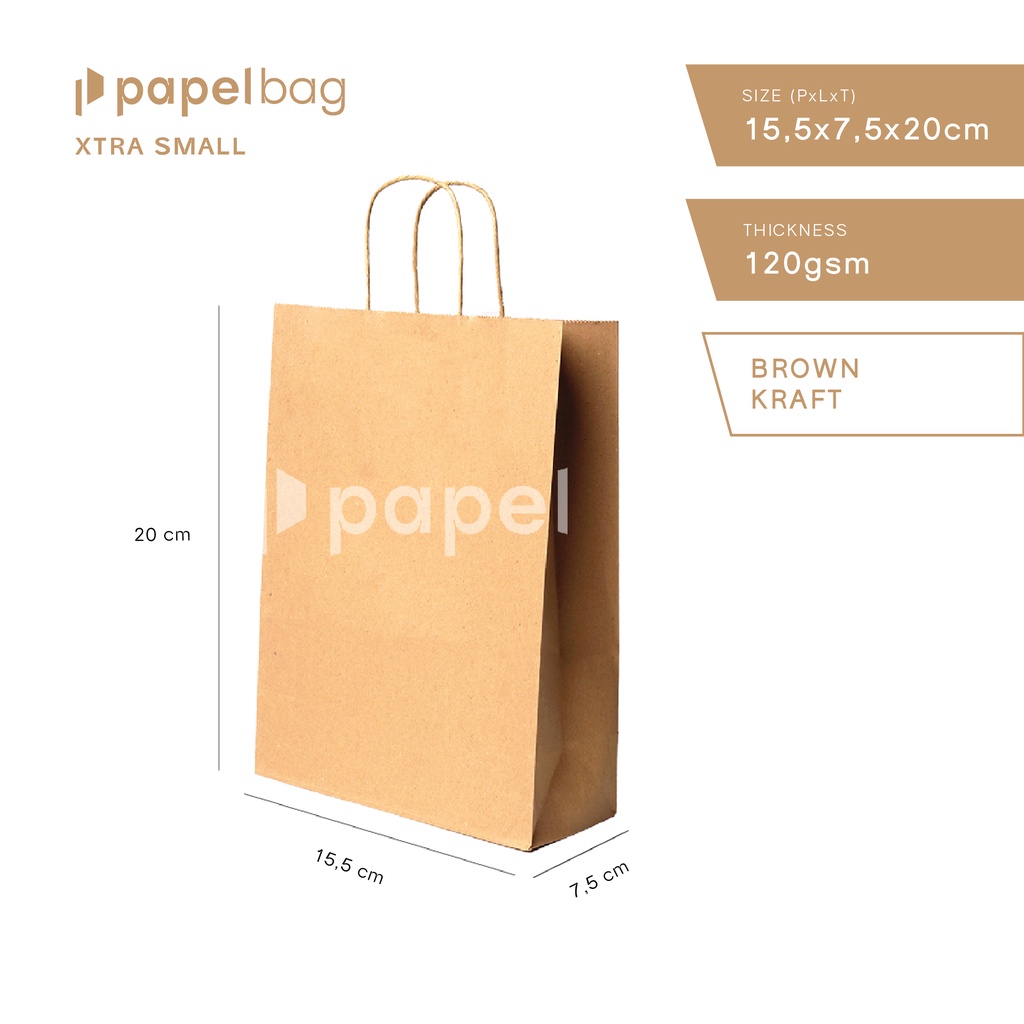 

Papelbag XS 15,5x7,5x20cm | Tas Paper Bag Kecil | Paperbag Kertas Kraft Ecofriendly