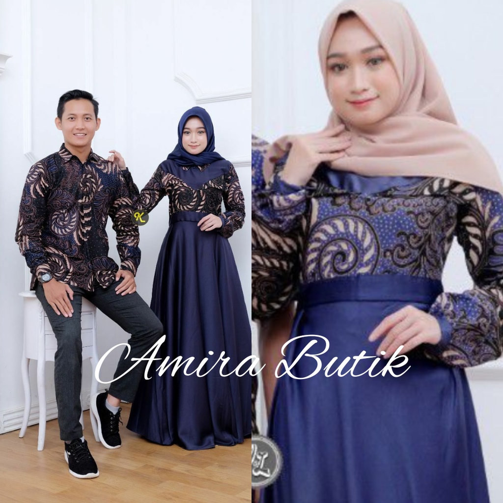 BY AMIRA BUTIK READY COUPLE JUMBO XXL - Couple Gamis Keluarga Batik Velvet Gaun Kondangan Modern Cou