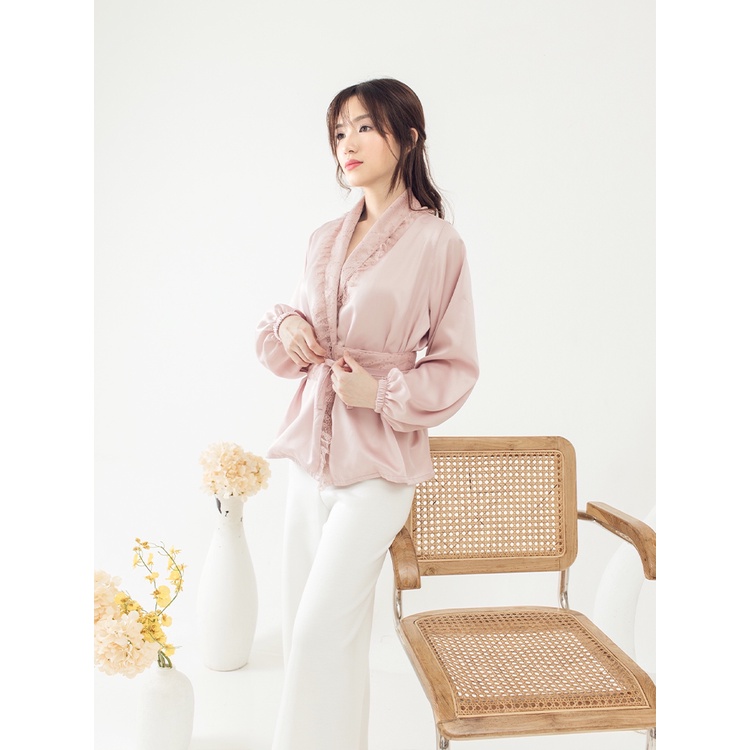 Kadaka O-0193 Outer Wanita Satin Ruffle Chantilly Lace with Obi Belt