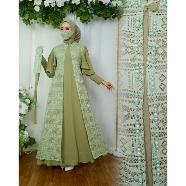 Gamis Emira Brokat Malika Non Gliter Kombinasi Payet Mutiara Modern / Gamis Pesta Mewah / Gamis Kondangan / Gamis Brokat / Gamis Outer Lepas Pasang / Gamis Mutiara / Gamis lamaran / Gamis Payet / Gamis Malika