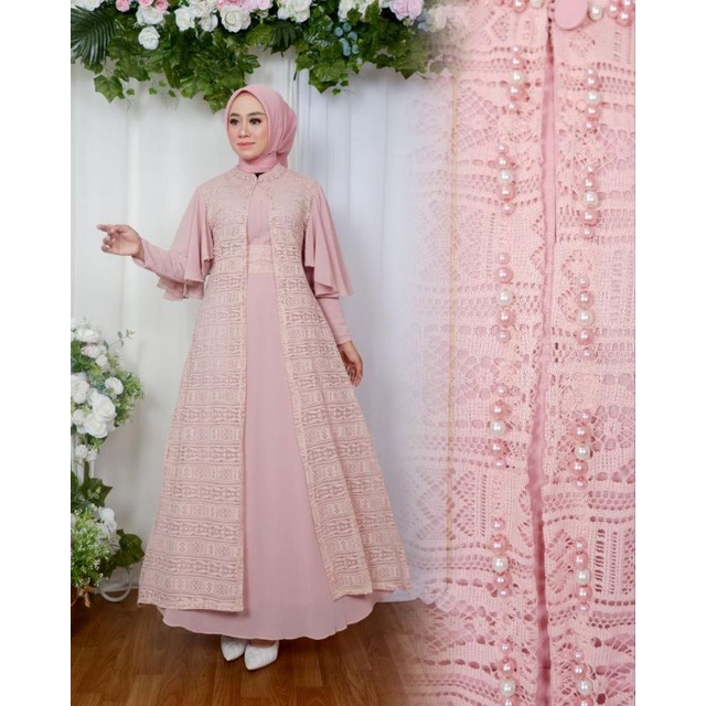 Gamis Emira Brokat Malika Non Gliter Kombinasi Payet Mutiara Modern / Gamis Pesta Mewah / Gamis Kondangan / Gamis Brokat / Gamis Outer Lepas Pasang / Gamis Mutiara / Gamis lamaran / Gamis Payet / Gamis Malika