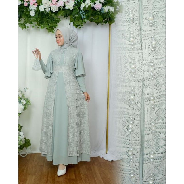 Gamis Emira Brokat Malika Non Gliter Kombinasi Payet Mutiara Modern / Gamis Pesta Mewah / Gamis Kondangan / Gamis Brokat / Gamis Outer Lepas Pasang / Gamis Mutiara / Gamis lamaran / Gamis Payet / Gamis Malika