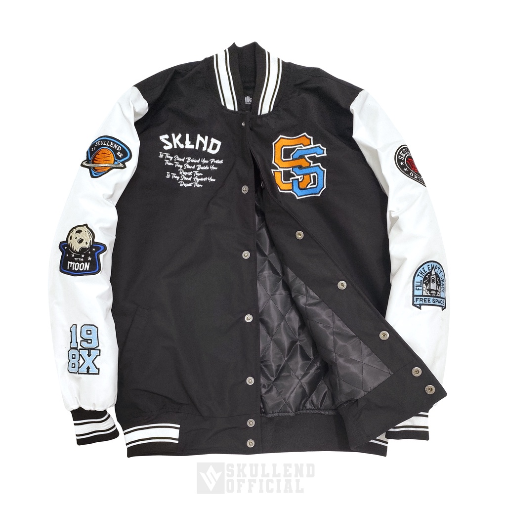 SKULLEND Jaket Varsity Baseball Terbaru Hitam -  Putih