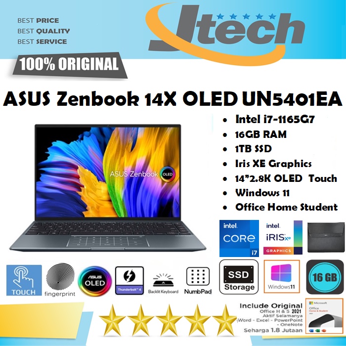 ASUS ZENBOOK 14X OLED UX5401EA - i7-1165G7 - 16GB - 1TB SSD - 14&quot;2.8K TOUCH - W11 - OFFICE HOME STUDENT