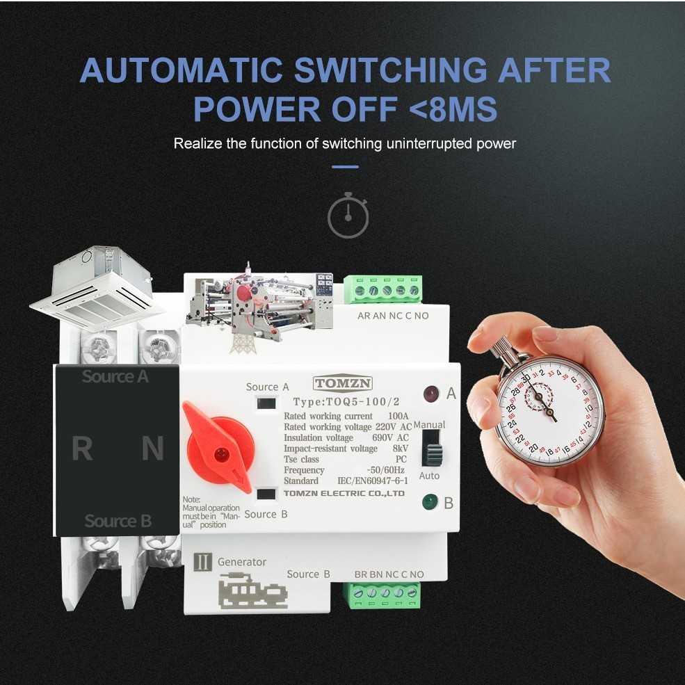 ATS Din Rail Power Supply Automatic Control Transfer Switch 2P 63A - CHQ4-125/2P - White