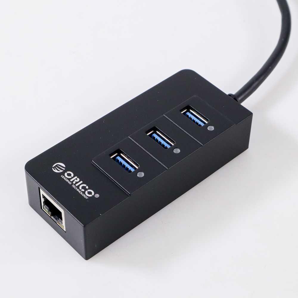 USB3.0 Hub with Gigabit LAN Ethernet Adapter - HR01-U3 - Black