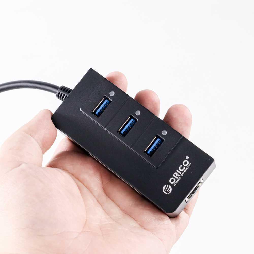 USB3.0 Hub with Gigabit LAN Ethernet Adapter - HR01-U3 - Black