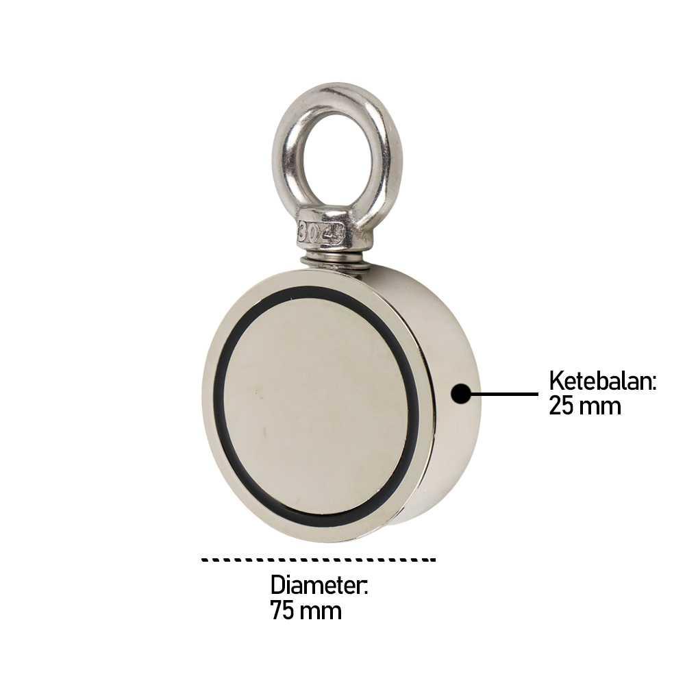 Magnet Gantungan Round Hook Strong Neodymium 75mm - D75 - Silver