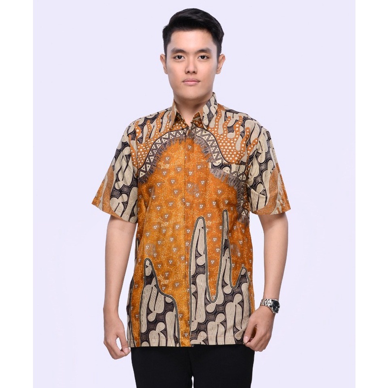 Kemeja Pendek Atasan Hem Baju Seragam Pria Batik Kerja 3135 Kuning