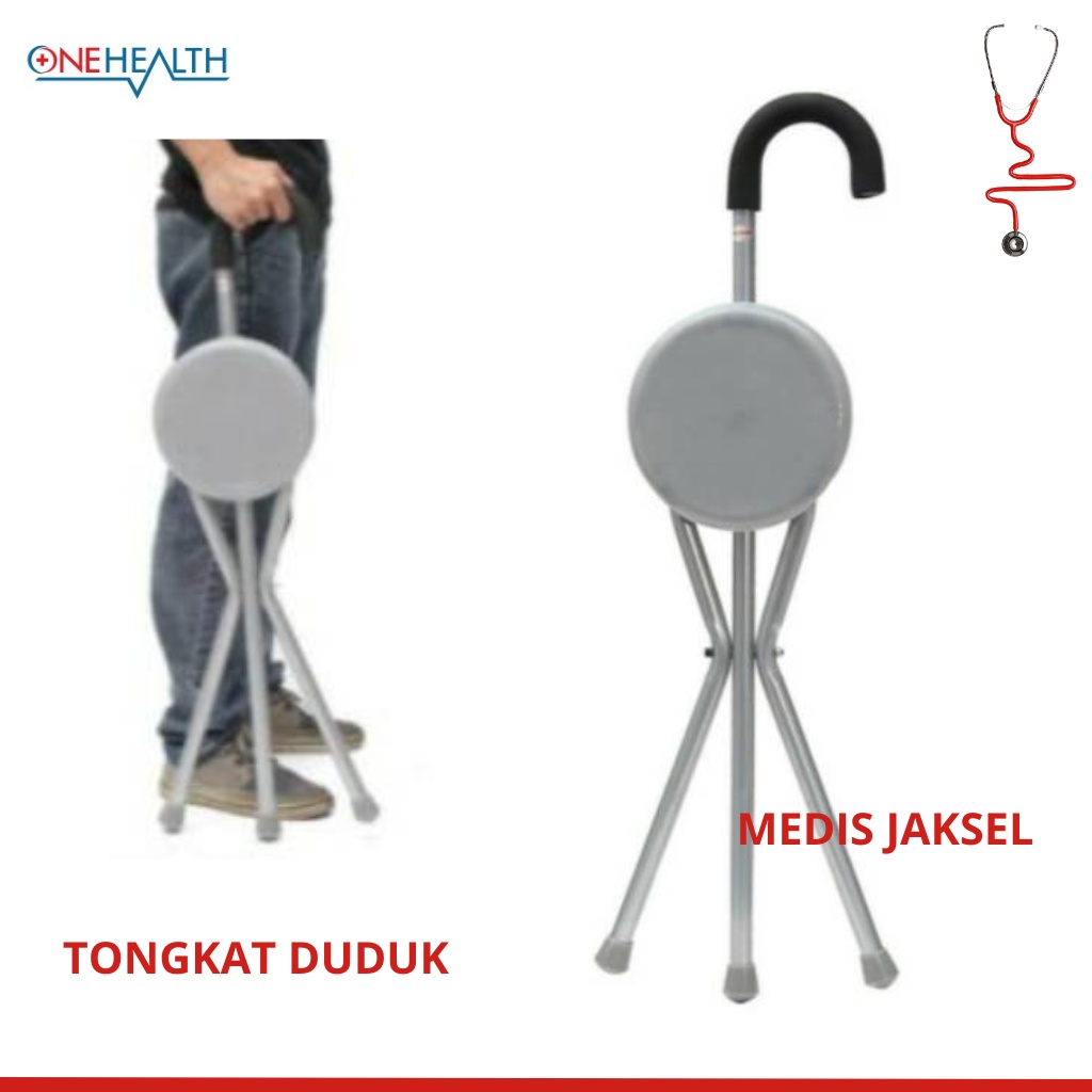 Tongkat Duduk Kursi Lipat Alat Bantu Jalan Dewasa Orang Tua Lansia Onehealth