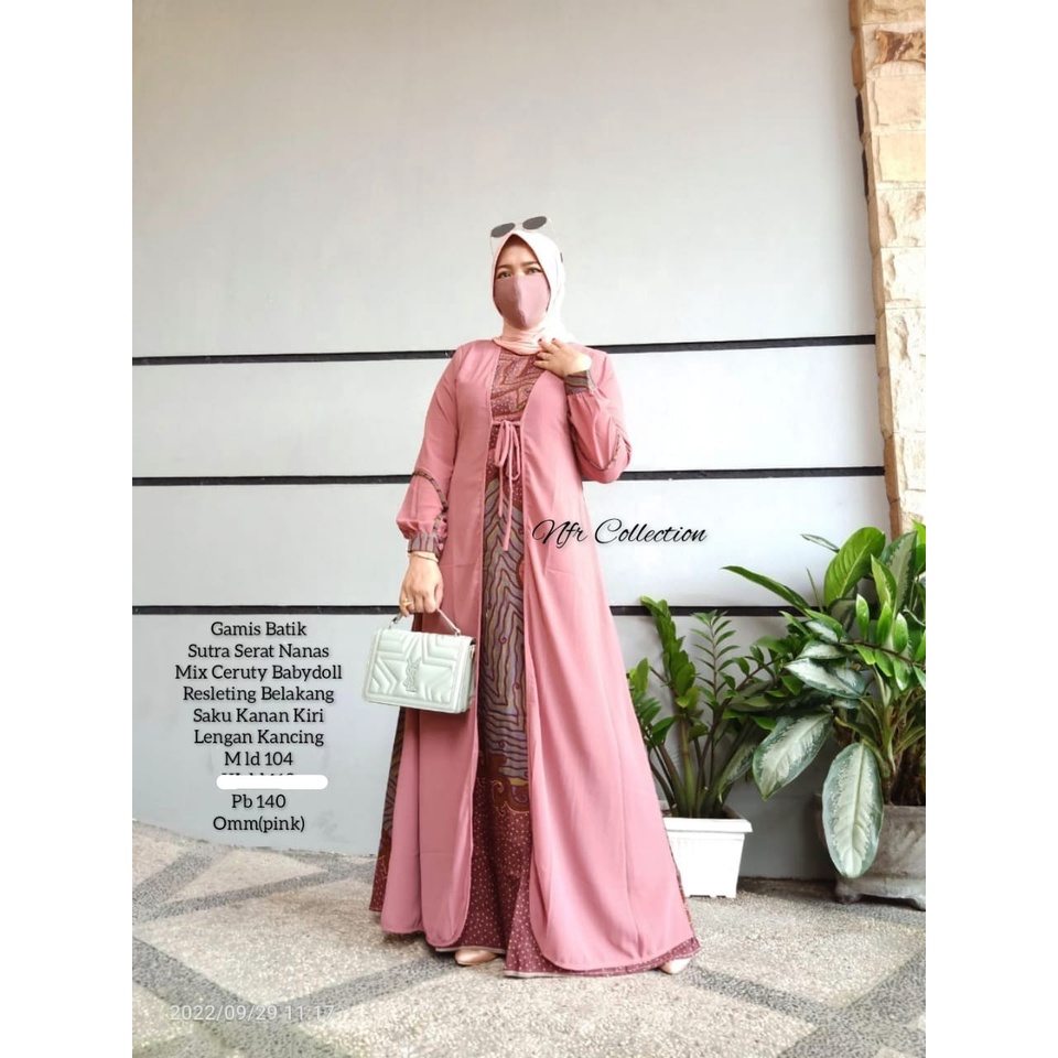 gamis batik inayah kombinasi outer ceruty babydoll polos ld 110 ld 104 pb 140