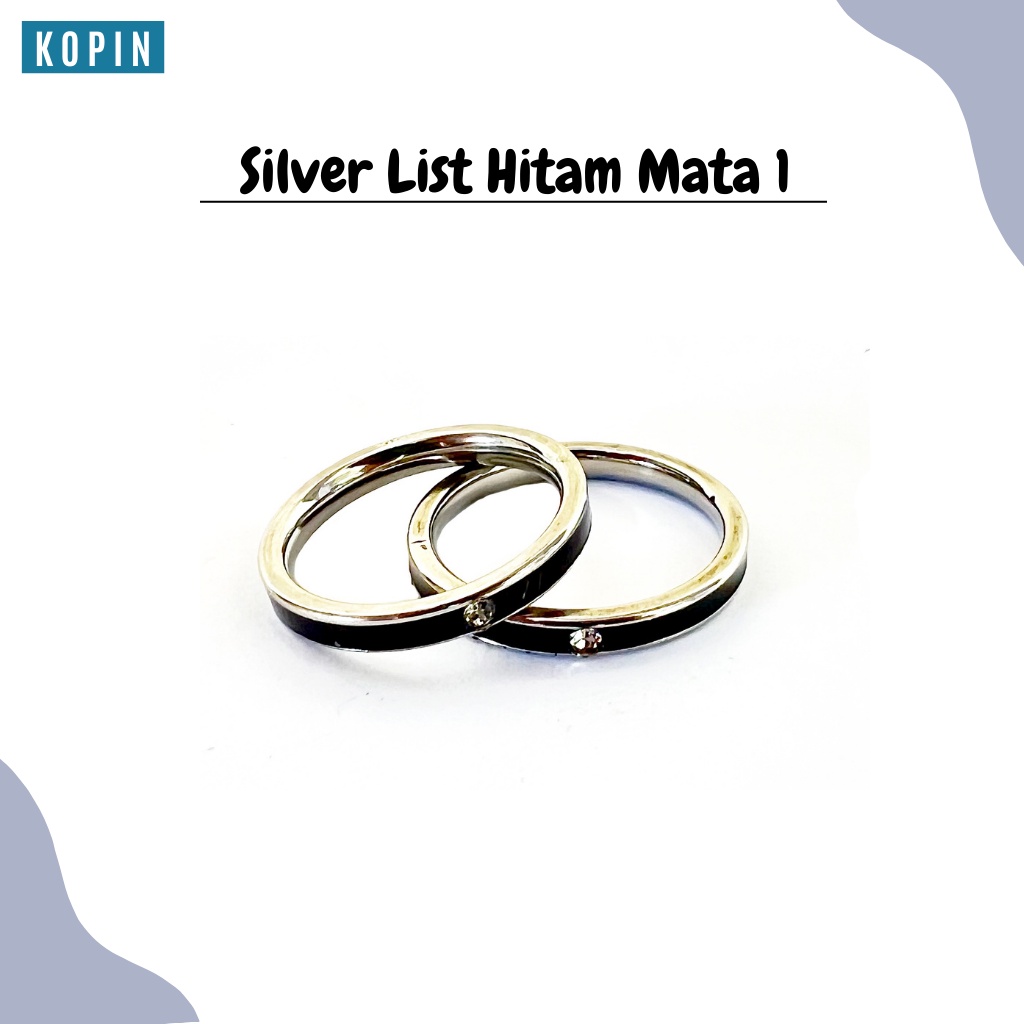 Cincin Titanium Wanita Anti Karat Silver List Hitam Mata Satu