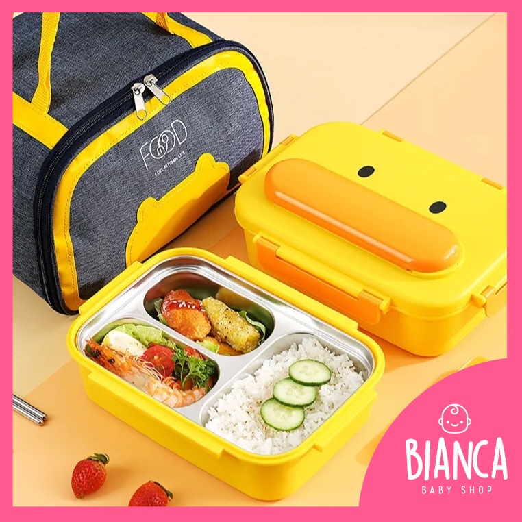 BIANCA - READY Lunch Box Anak Sekolah Stainless 316 DUCK SERIES / Kotak Makan Bekal Anak Sekolah Stainless 316 + TAS BEKAL