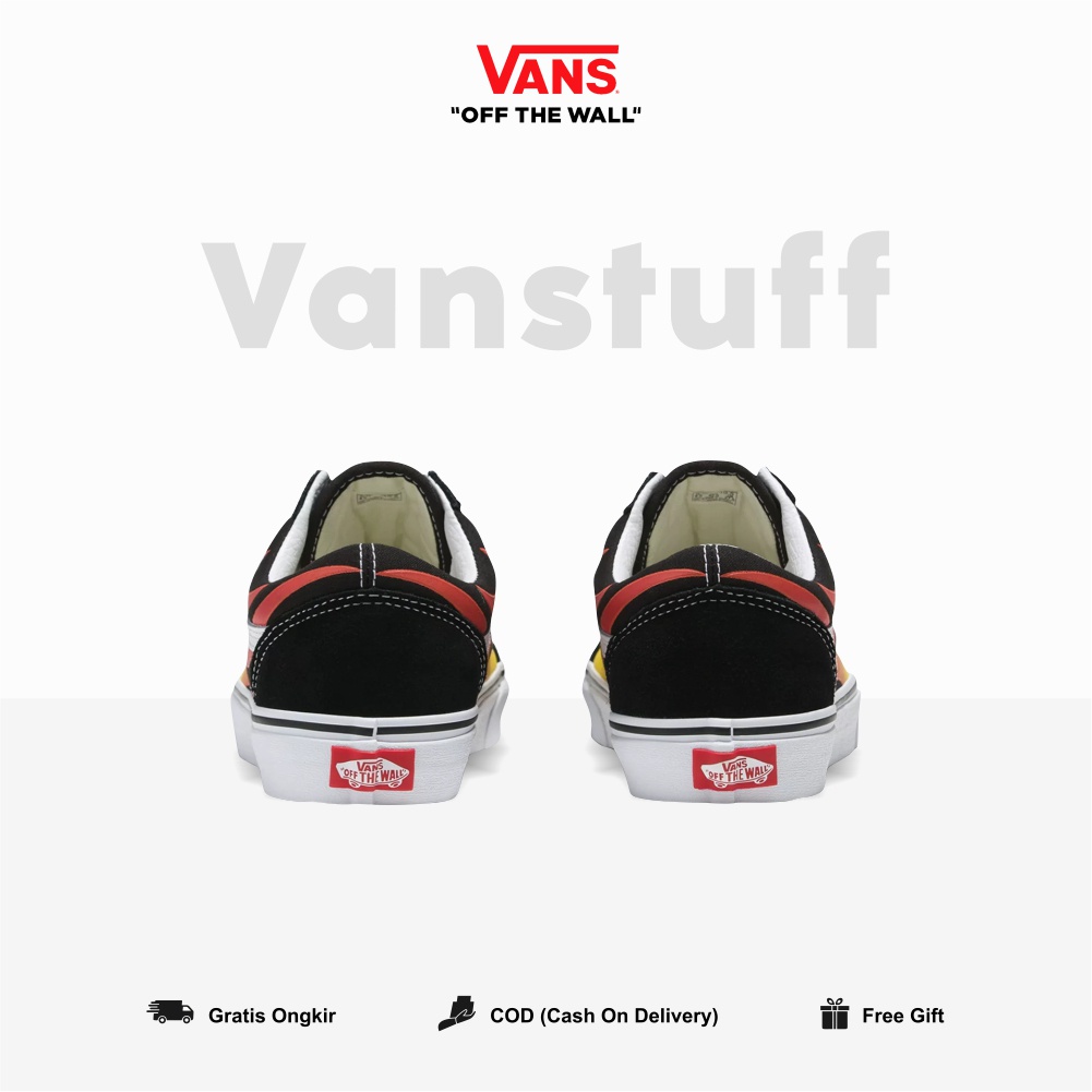 Vans Old Skool Classic Flame Black True White White Pria Wanita Original 100 BNIB Globat Market Authentic Guarated Vanss Ori Ols School Item Putih