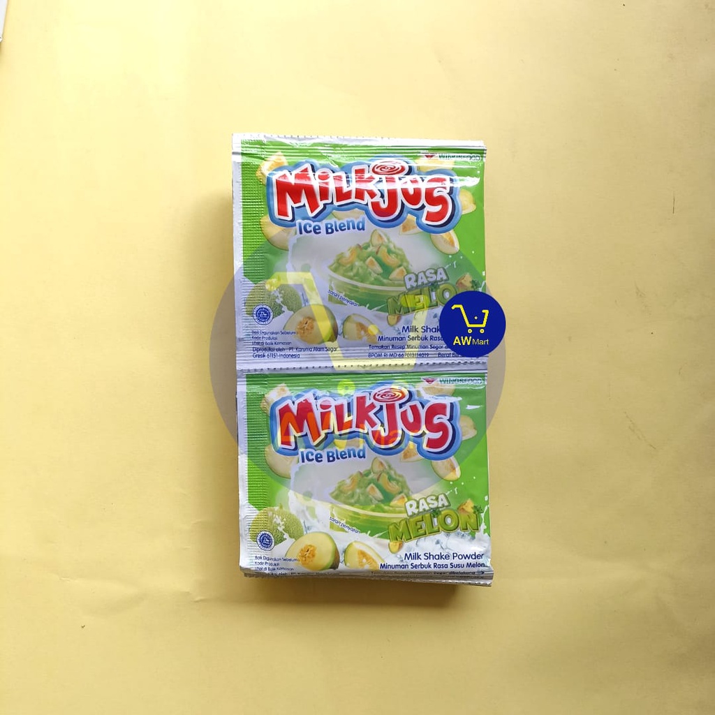 MILKJUS ICE BLEND RENCENG ISI ( 10 SACHET X 25 GRAM ) - MILK SHAKE POWDER, MINUMAN SERBUK RASA STROBERI DAN MELON