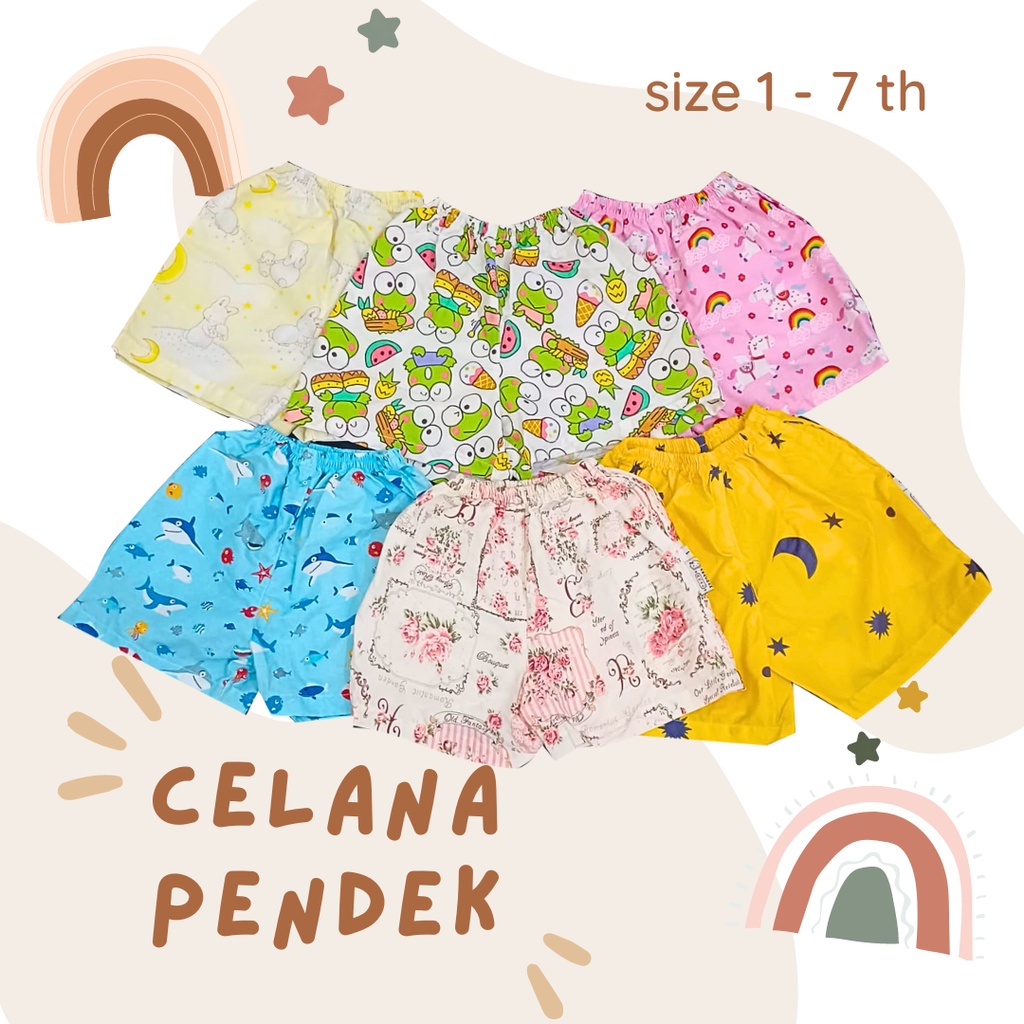 Celana Pendek Anak Size 1 3 5 7 th Kolor Anak Akachan Short Pants Cewek Cowok cp 1 - 7 tahun