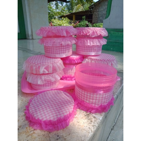 Toples Hias Renda Set Pink isi 6 Free Nampan 600 ml