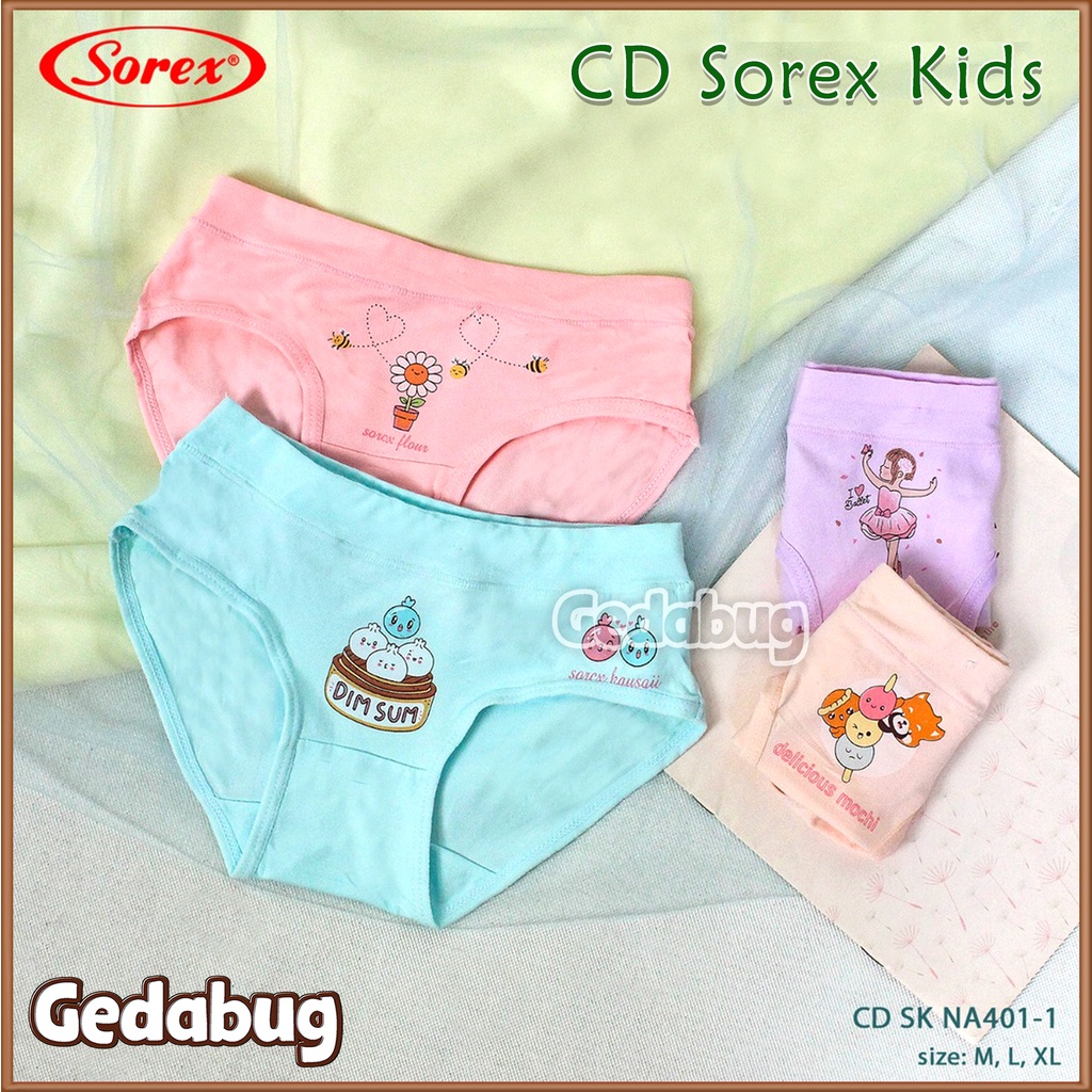 3 Pcs - CD Celana dalam anak Perempuan Girl Sorex NA 401 Super soft | Size M-XL Gedabug