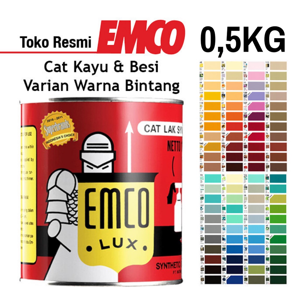 Emco Lux Cat Kayu & Besi 0,5kg - Warna Bintang Gloss Finish Kilap Biru Merah Hijau Pink Ungu