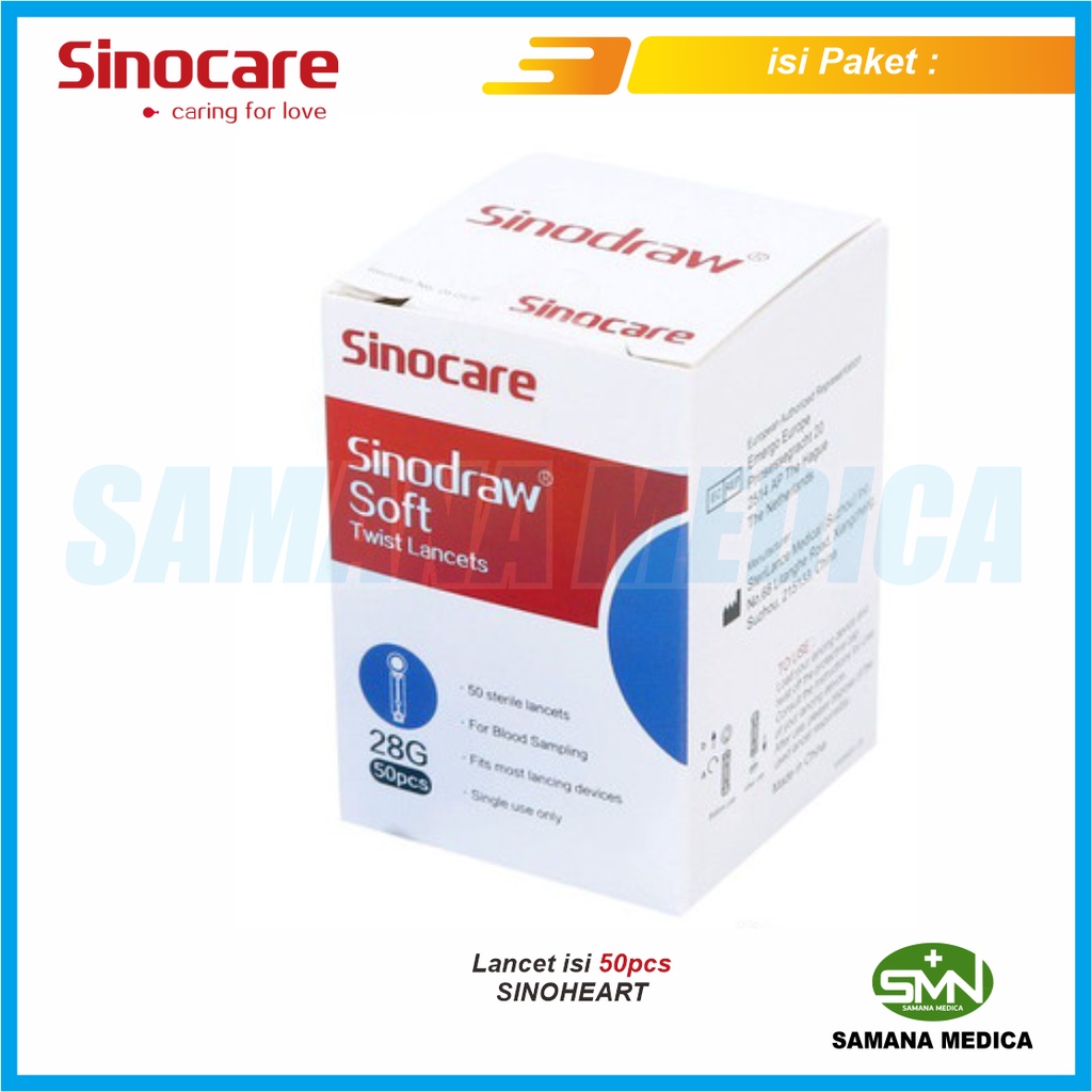 PAKET Murah Sinocare Sinoheart Safe Accu 1 Alat Tes Gula Darah Glukosa 1 Paket Lengkap (1 Buah Alat - 1 Buah Pen Lancet - 25 pcs Jarum -  28G, 25pcs Strip Gula, - 25 pcs Alcohol Swabs ONEMED)