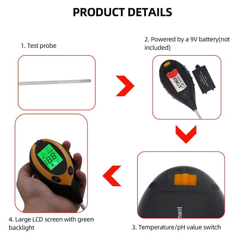 Mediatech Soil meter 4 in 1 Soil Moisture Tester (pH, Moisture, Light) - pH Meter Tanah