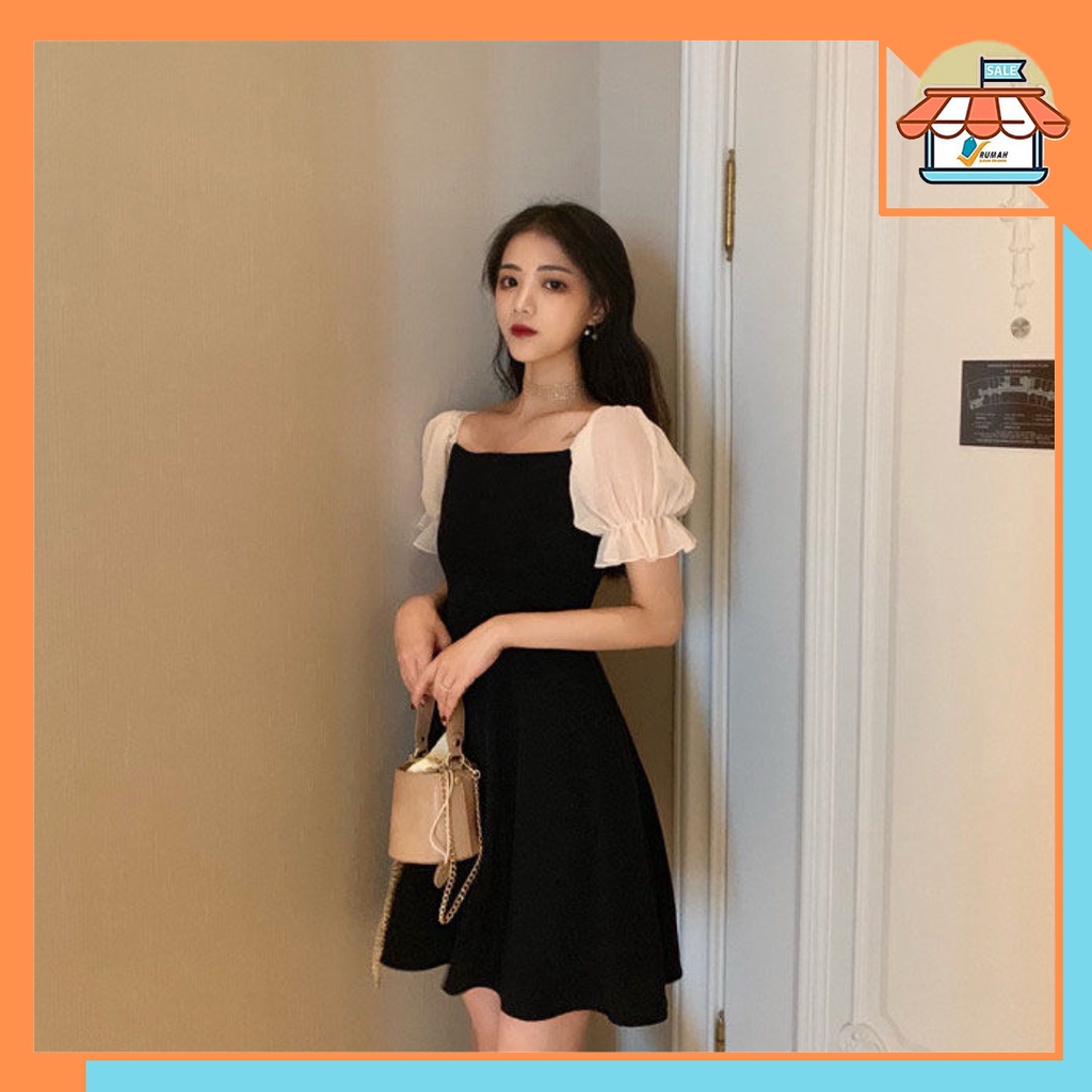 RSB DR379 Mini Dress Sabrina Vintage Wanita Korean Style Bahu Terbuka