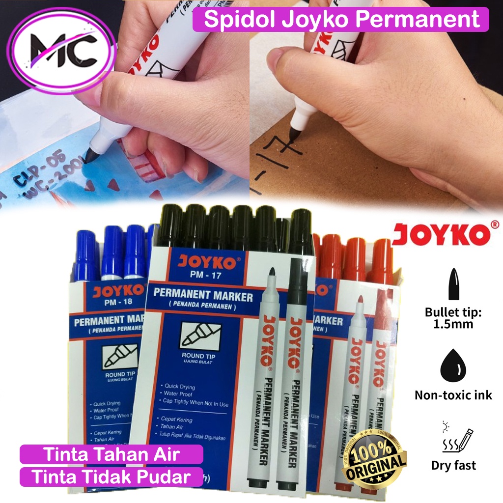 Spidol Permanent Joyko Spidol Round Tip Permanent Marker Quick Dry Tahan Air Anti Luntur Murah Original