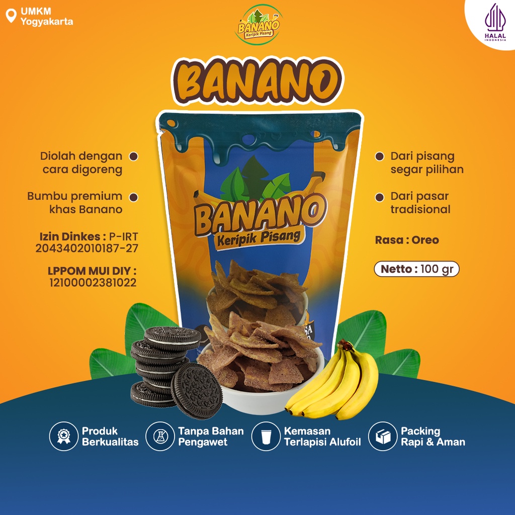 

Banano Keripik Pisang Original Camilan Kripik Halal Rasa Oreo 100 GramBanano Keripik Pisang Original Camilan Kripik Halal Rasa Oreo 100 Gram