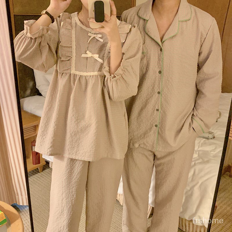 piyama korea 5 Warna Couple's Ins versi Korea set piyama piyama bermotif kotak-kotak yang saling ber