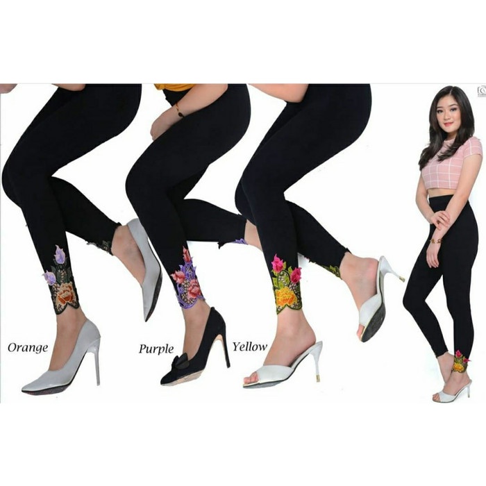 Celana Legging Import / Celana Wanita Motif Bunga - 916