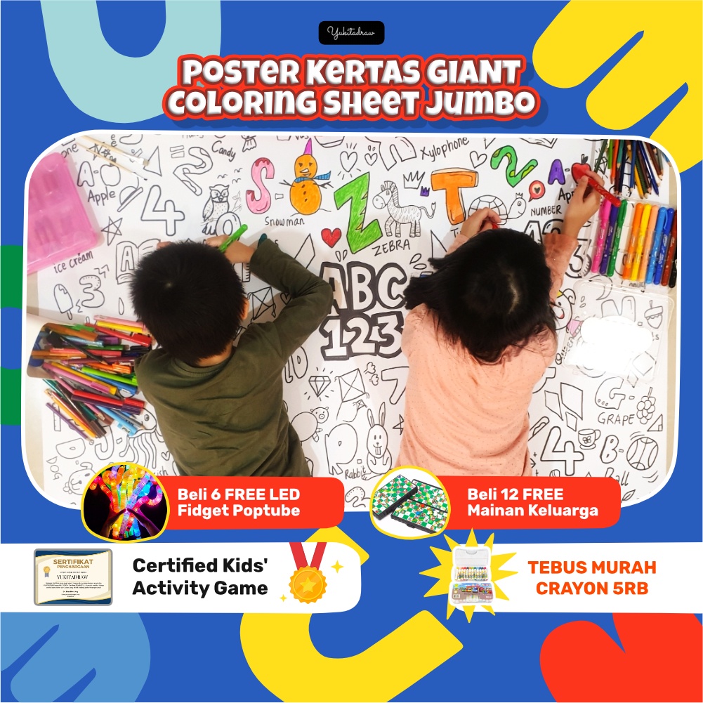 YUKITADRAW - GIANT Coloring Sheet Jumbo Ukuran Poster Mewarnai Lembar Sketsa Latih Imajinasi Kreativ