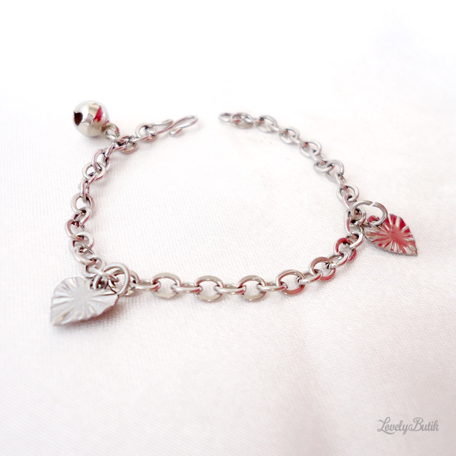 Gelang Tangan Bayi Anak Monel Krincing Baja Putih Stainless Steel Motif Daun Kecil - Lovelybutik