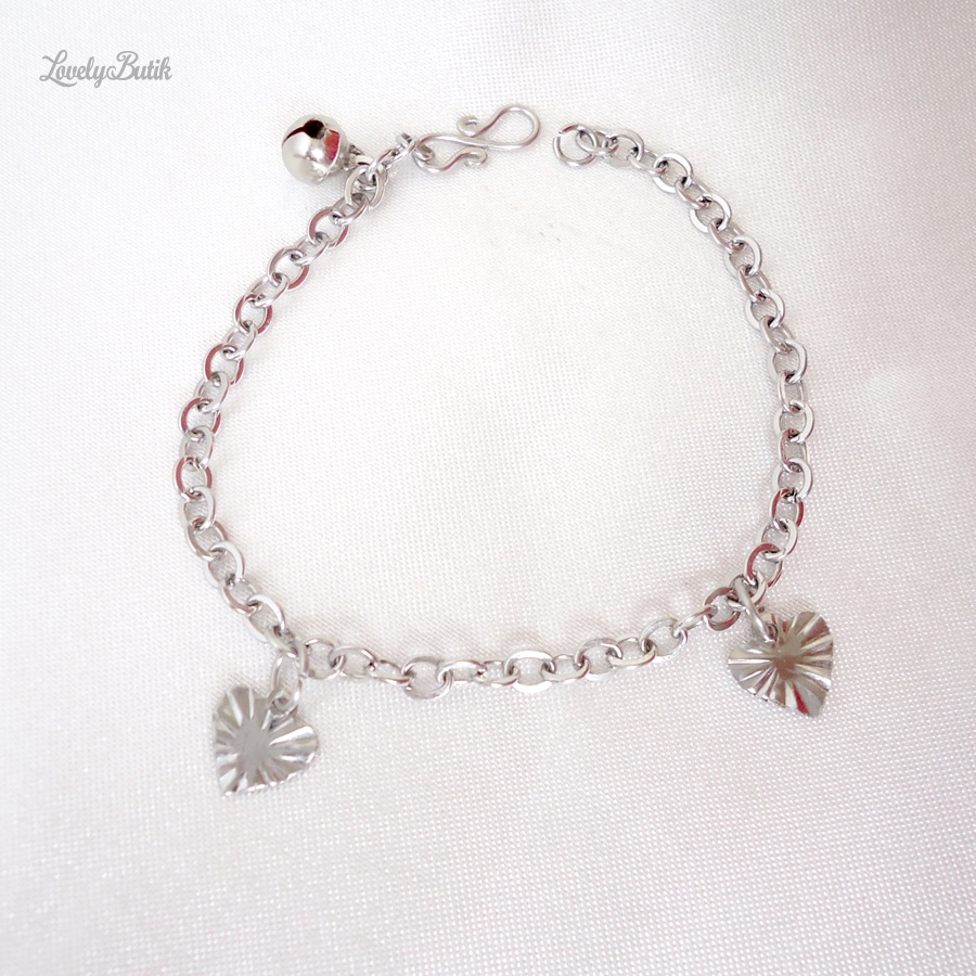 Gelang Tangan Bayi Anak Monel Krincing Baja Putih Stainless Steel Motif Daun Kecil - Lovelybutik