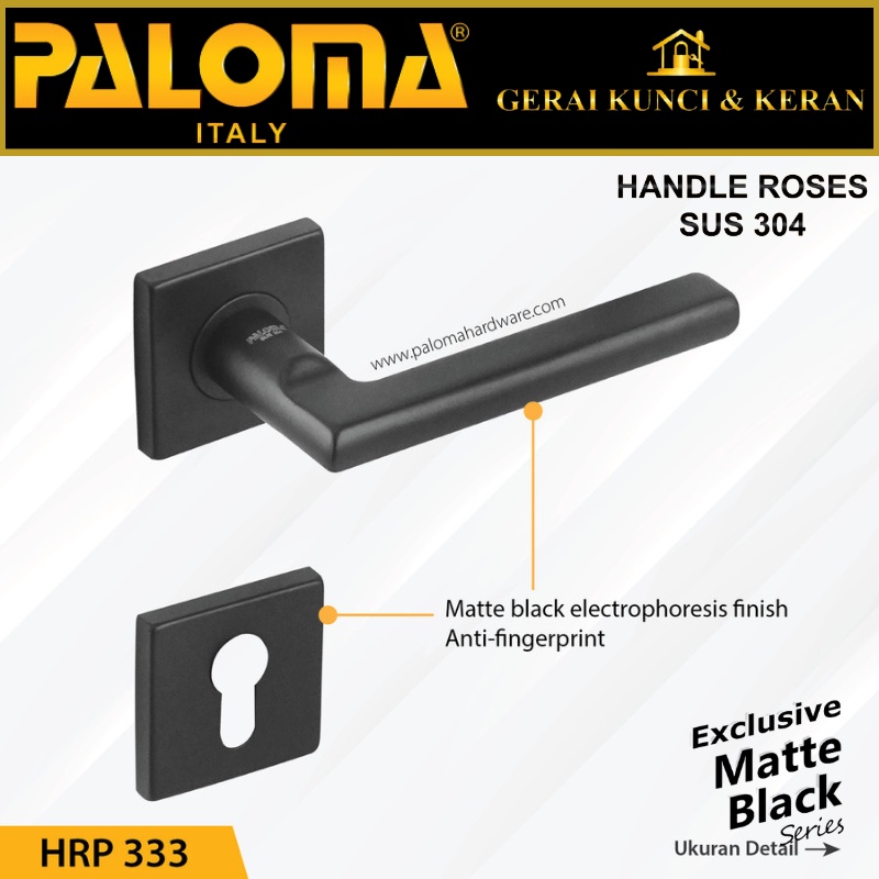 PALOMA HRP 333 HANDLE GAGANG PINTU RUBEN SQ KOTAK SUS 304 BLACK HITAM