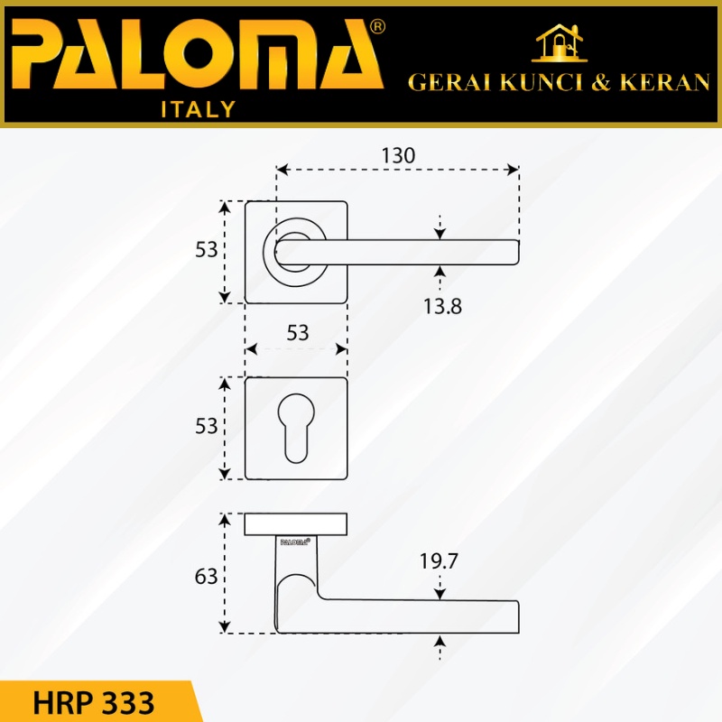 PALOMA HRP 333 HANDLE GAGANG PINTU RUBEN SQ KOTAK SUS 304 BLACK HITAM