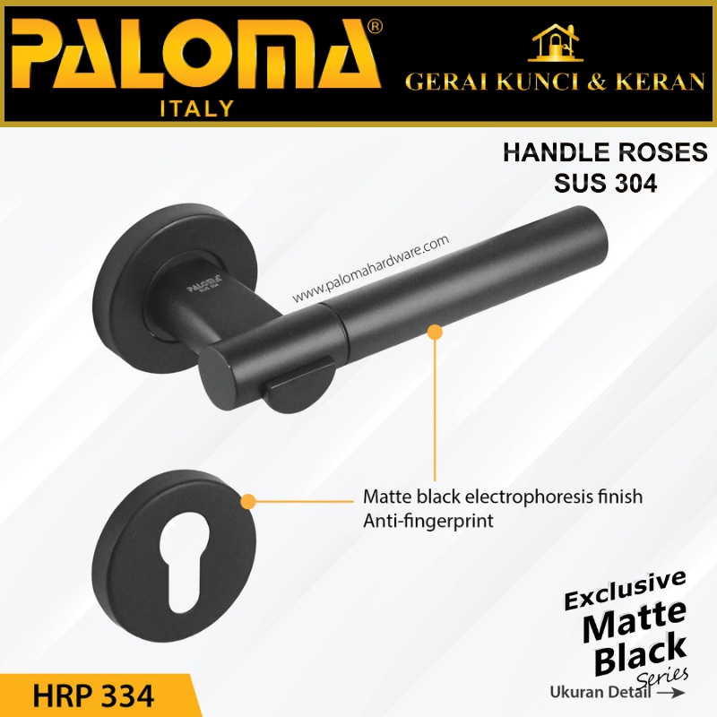 PALOMA HRP 334 HANDLE PINTU ROSES WIGAN STAINLESS HITAM MATTE BLACK