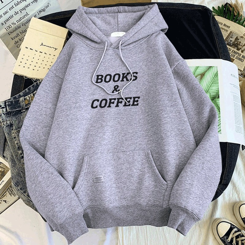 Parisdivarious Sweater Hoodie Jemper Books Coffee Bahan Fleece Size S - XXL (Pria &amp; Wanita)