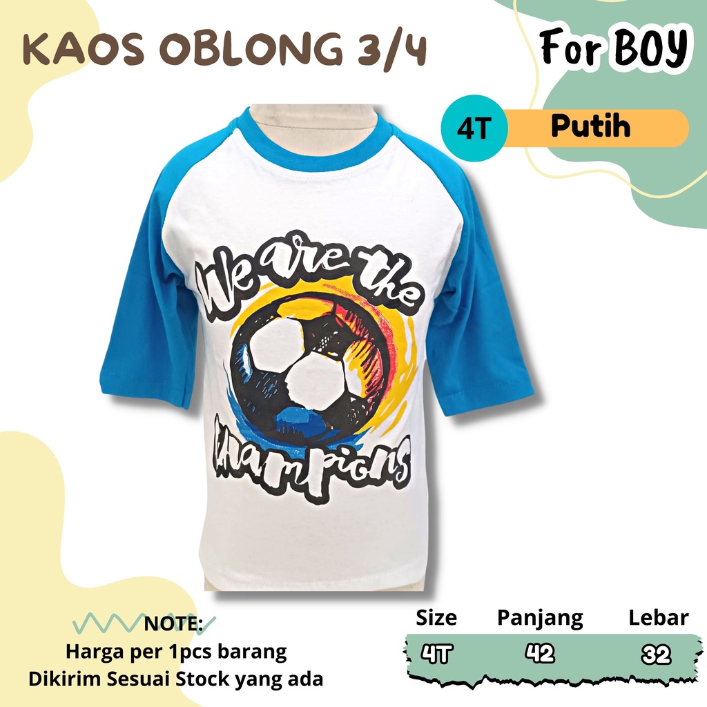 KAOS Oblong Lengan 3/4 Cowok usia 2 - 8 Tahun Atasan kaos lengan raglan anak laki laki tsirt boy