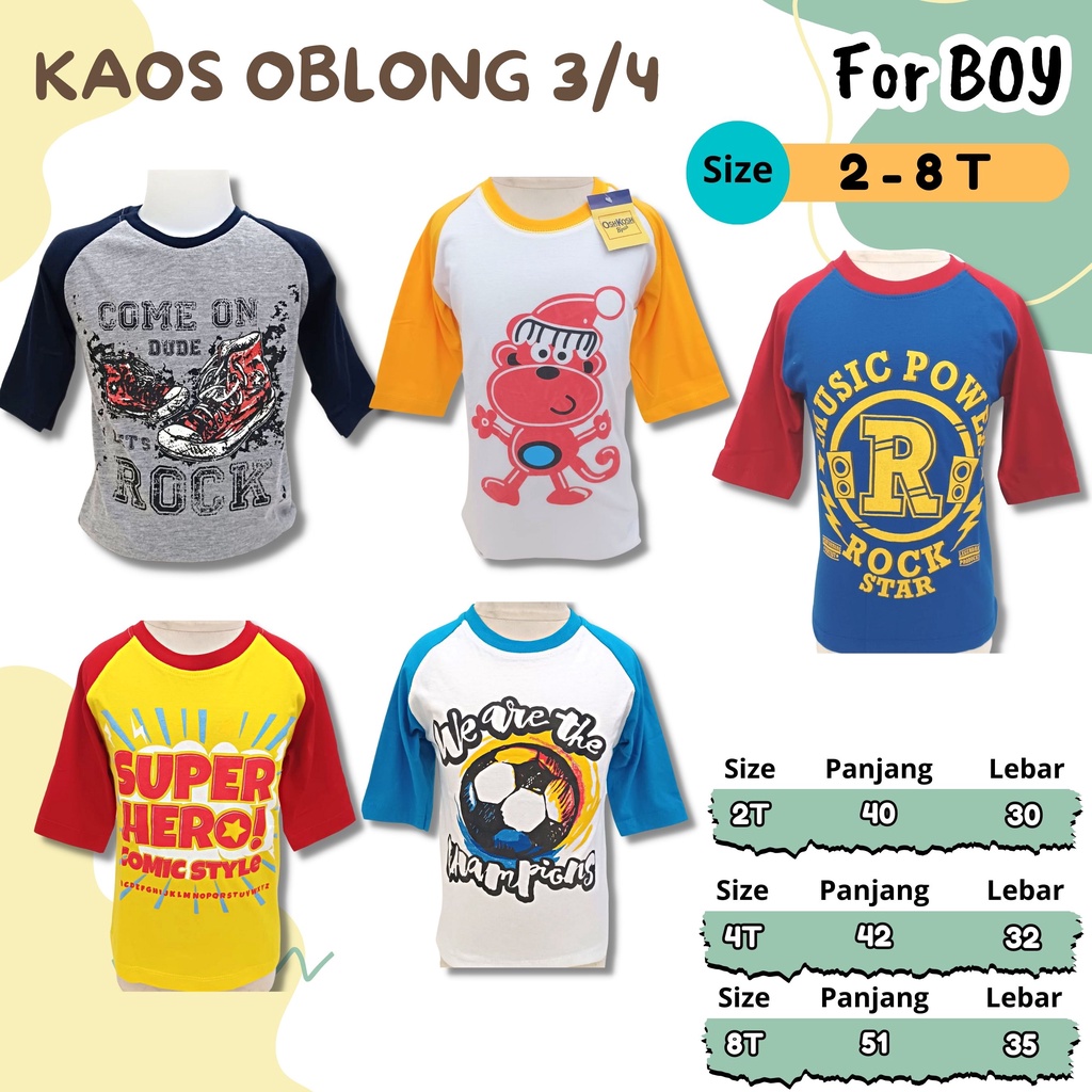 KAOS Oblong Lengan 3/4 Cowok usia 2 - 8 Tahun Atasan kaos lengan raglan anak laki laki tsirt boy