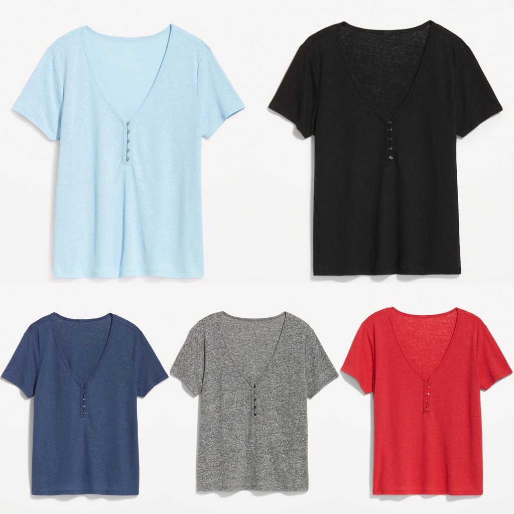 Oldnavy Linen Blend V-Neck Henley T-Shirt