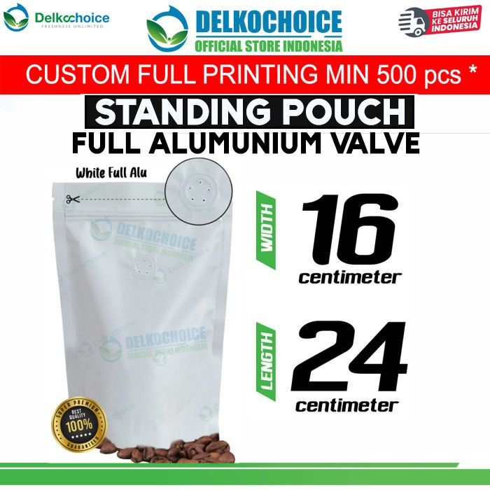 Standing Pouch VALVE WHITE 16x24cm NON WINDOW ZIPLOCK Plastik Klip Kemasan Makanan PUTIH ALU FOIL Pr