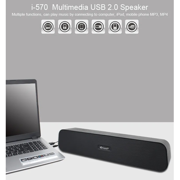 Speaker i570 Kisonli Laptop / Komputer Multimedia Soundbar Long Strip With Volume Control - XOBOX