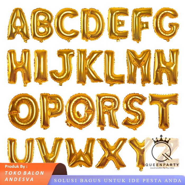 balon foil huruf abjad a-z gold / balon foil huruf dan angka gold / balon ultah foil abjad kata emas