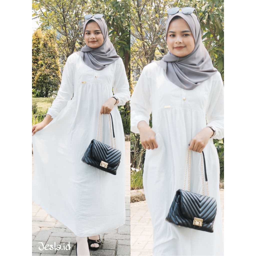 GAMIS TERBARU MILEA MAXY DRESS BAHAN KAIN POLO LINEN BUSUI FRIENDLY SIZE M L XL XXL GAMIS LEBARAN MO
