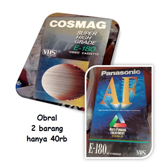 OBRAL Panasonic AF E-180 dan Cosmag Video Cassette Kaset Video Super High Grade VHS E-180