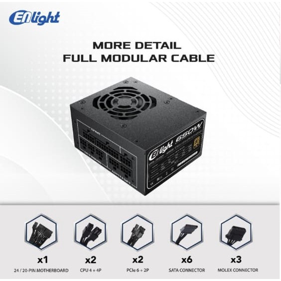 PSU Enlight Black Silver SFX 650 Watt | 80+ Gold Full Modular CSN650M
