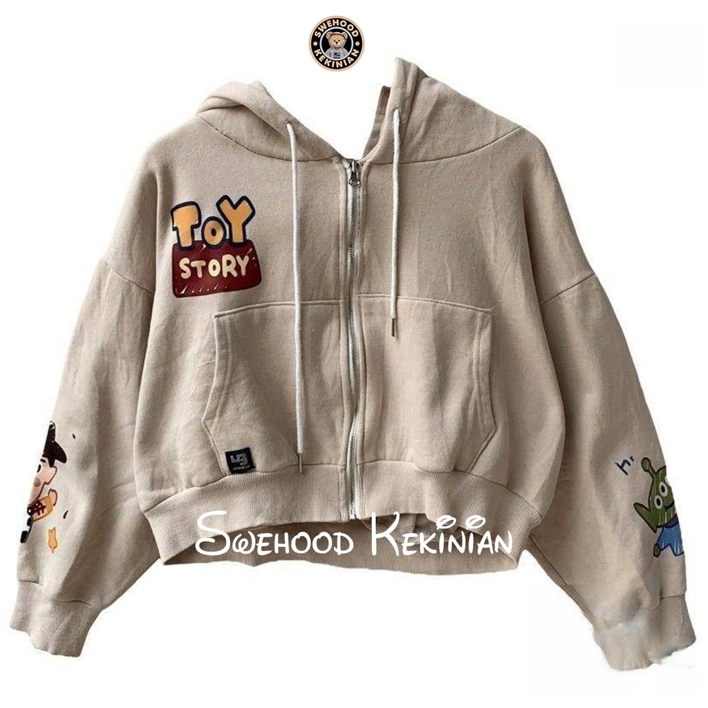 TOY STORY ALIEN ZIPPER CROP PREMIUM Jaket Sweater Hoodie Zipper Wanita Kekinian Fashion Outfit Ootd Korean Style Suiter Krunek Jacket Hudie Sweter Cewek Remaja Switter Bahan Fleece Tebal LD 110 PB 45