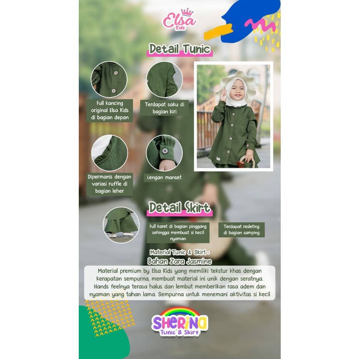 Sherina (Tunic &amp; Skirt) Anak Lime XXL